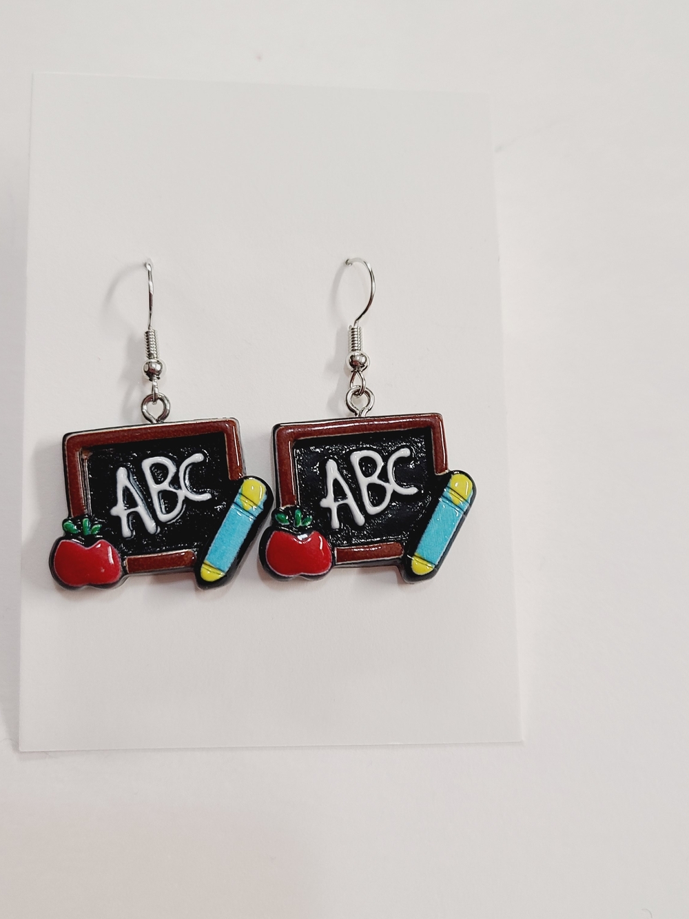 School Chalkboard ABC Earrings  - Red Apple & Blue Pencil